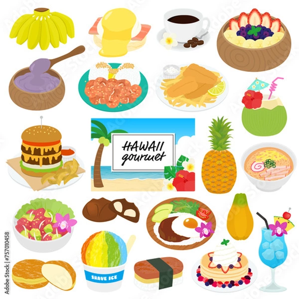 Fototapeta ハワイのグルメのイラストセット