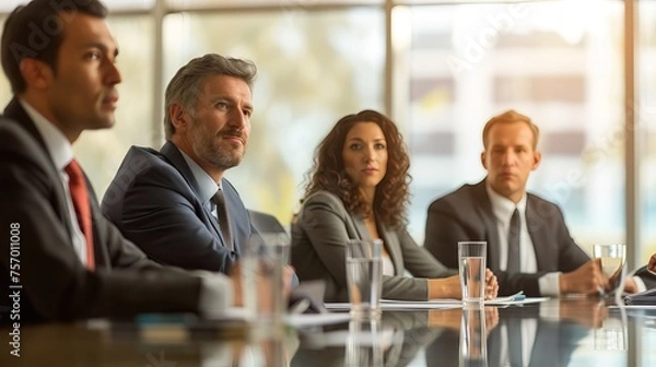 Fototapeta Group of innovative professionals engaging in animated discussions and brainstorming sessions, exchanging ideas and insights, fostering creativity and productivity.