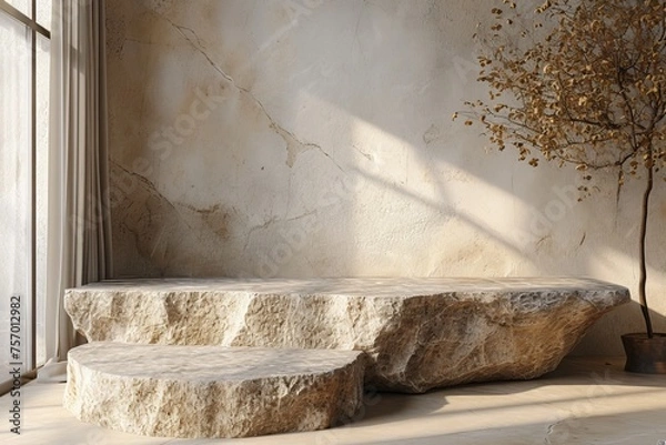 Fototapeta A minimalist podium with a focus on natural elegance