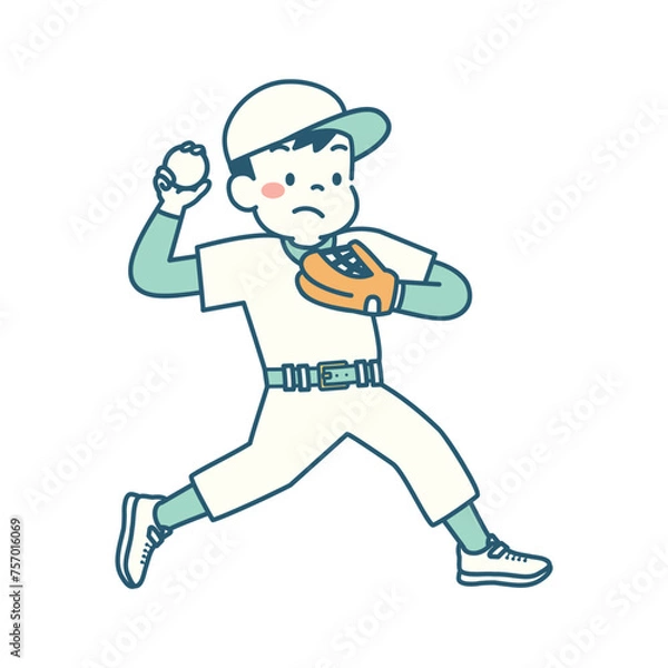 Fototapeta 野球をする子どものイラスト　ピッチャー　シンプル
