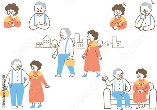 Obraz お爺さんとお婆さんの日常のセット_色