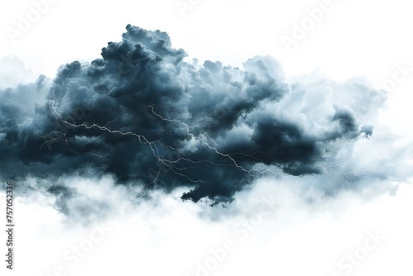 Obraz Dark storm clouds with lightning isolated on white background Generative Ai 