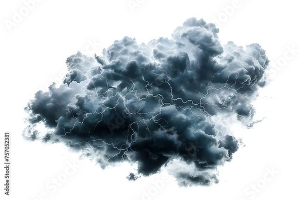 Fototapeta Dark storm clouds with lightning isolated on white background Generative Ai 