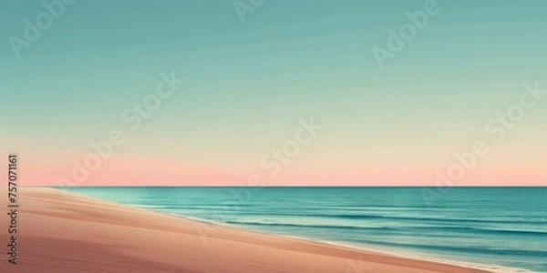 Fototapeta A beautiful beach scene with a calm ocean and a clear blue sky
