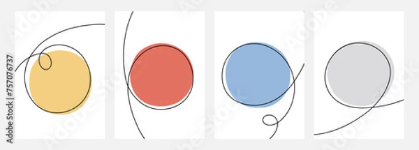 Fototapeta Circle frames set. Line art. Round frames. Continuous black line. Hand drawn sketch outlines. Vector illustration.