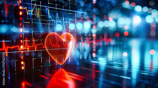 Fototapeta Health and heart care technology, medical concept with digital pulse in a modern healthcare background