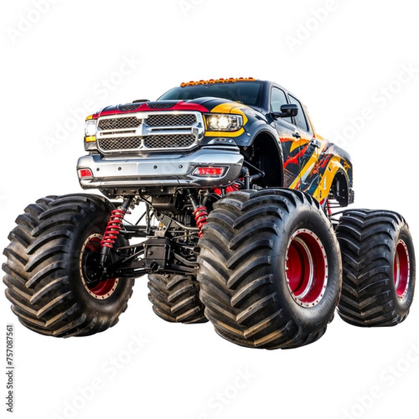Fototapeta Custom Monster Truck with Huge Tires Isolated on Transparent Background