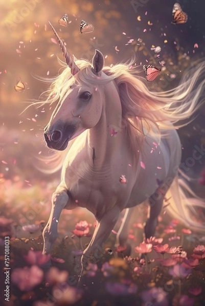 Fototapeta Flower Power A Unicorn's Magical Ride Through a Field of Wildflowers Generative AI