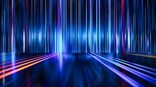 Fototapeta Futuristic and dark room illuminated by neon lights, creating a mysterious and modern atmospheric scene