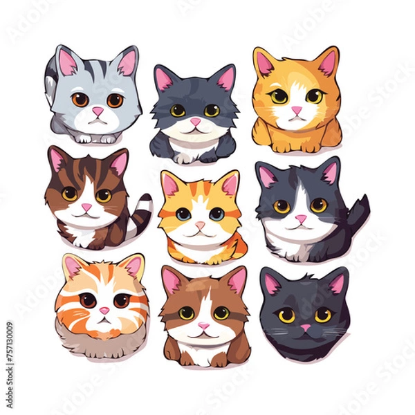 Fototapeta Cute cartoon cats. Vector illustration of a set of cats.