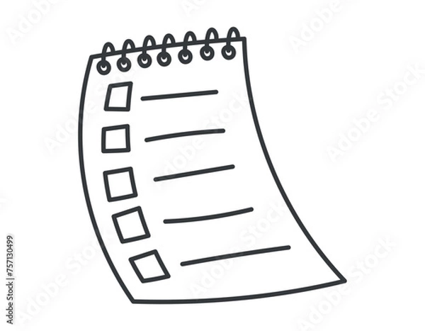 Obraz Vector isolated doodle symbol of notepad sheet with task list