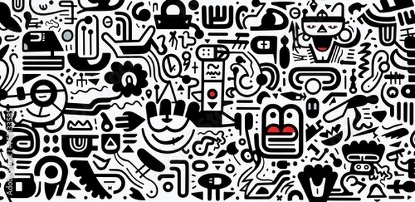 Obraz tribal african soulful seamless black and white simple vectors pattern