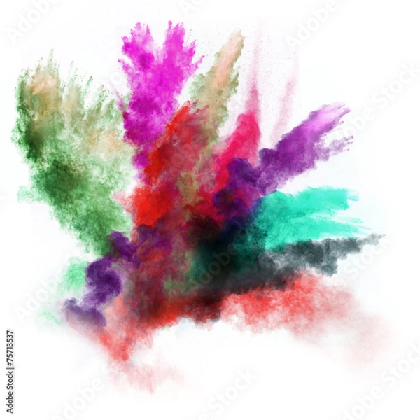 Fototapeta launched colorful powder over white