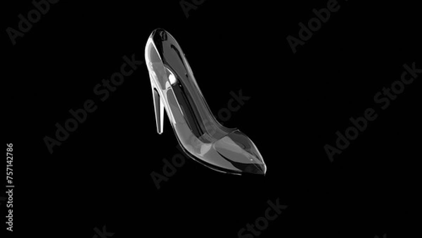 Obraz A crystal or glass slipper or high heel shoe on a black background, Cinderella concept. 3d render