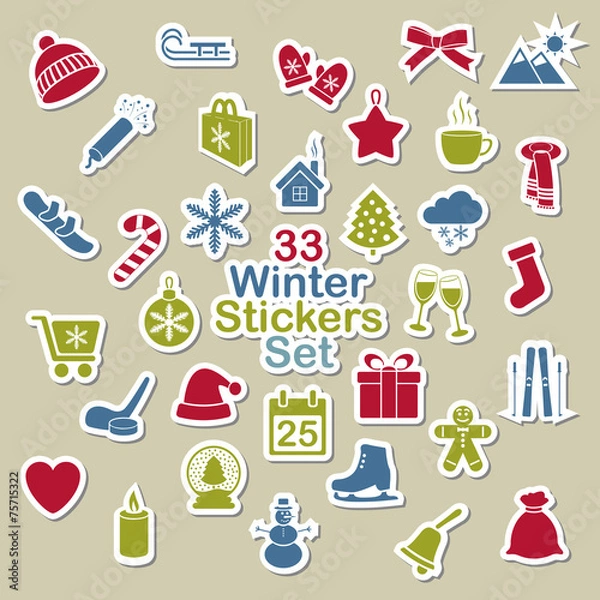 Fototapeta Set of winter icon stickers