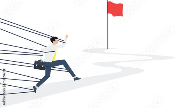 Obraz Trapped businessman struggling through red tape, Unable Move Freely

