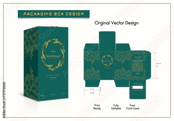 Fototapeta Luxury Packaging box design with Box dies line, 3d Box Mockup, icon, frames and Design elements, 3d Illustration, and Vector design Template.