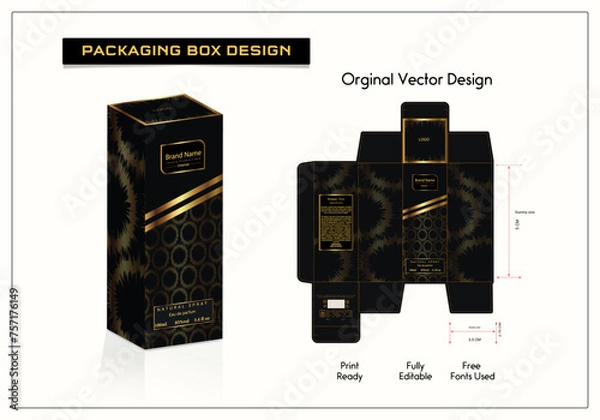 Fototapeta Luxury Packaging box design with Box dies line, 3d Box Mockup, icon, frames and Design elements, 3d Illustration, and Vector design Template.