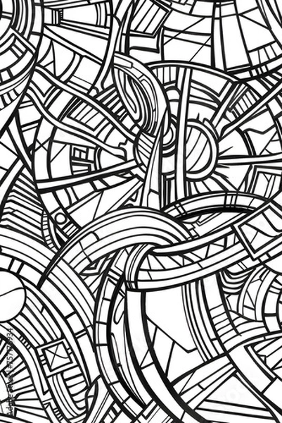 Obraz Intricate black and white design with varied geometric shapes and flowing lines, creating a mesmerizing visual maze