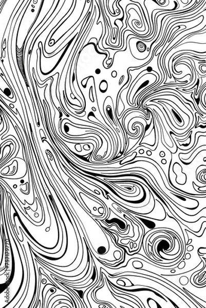 Obraz Complex array of swirling lines and droplet shapes forming a mesmerizing black and white pattern