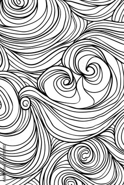 Obraz A captivating network of intertwining black lines forming swirls and spirals in a mesmerizing, continuous pattern