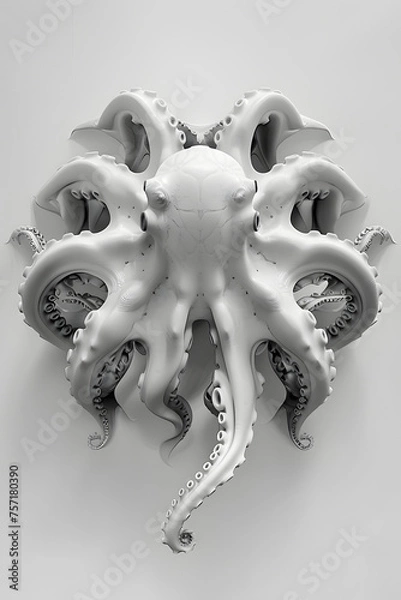 Fototapeta Realistic 3D digital render of an octopus in high detail, evoking mystery and the beauty of marine life
