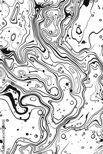 Obraz Dynamic and fluid black and white abstract pattern resembling liquid marble or ink in water