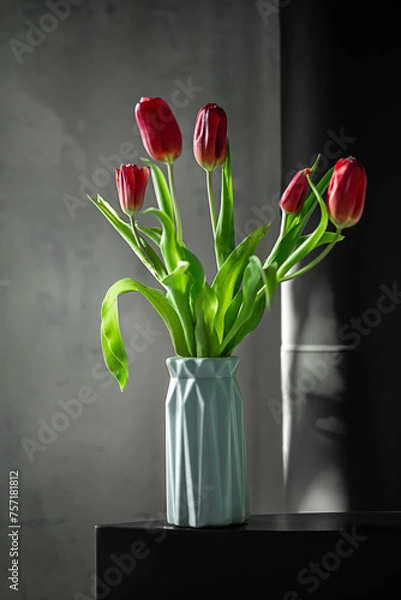 Obraz red tulips in a vase