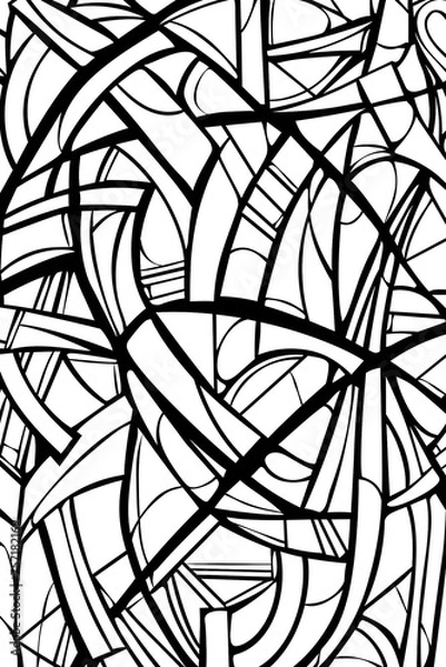 Obraz This image captures a complex web of tangled black lines on a white background, resembling a maze or network
