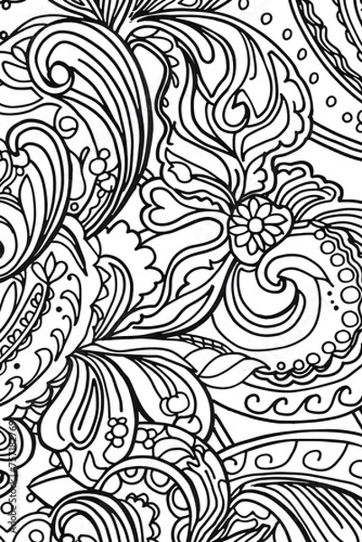 Obraz Intricate floral patterns weave across the image creating a mesmerizing black and white design suitable for various applications