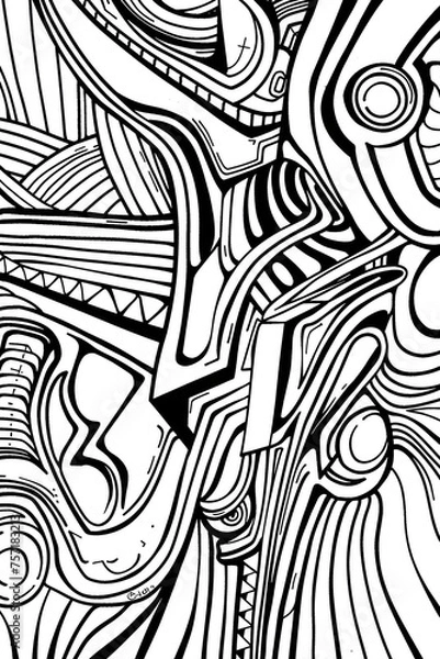 Obraz A bold black and white image presenting complex tribal and geometric patterns suggesting a sense of ancient art and sophistication