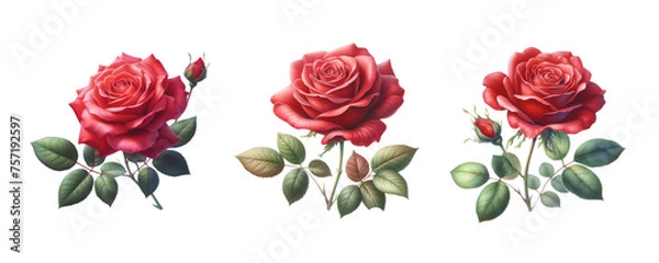Fototapeta set of watercolor art roses isolated on transparent PNG background