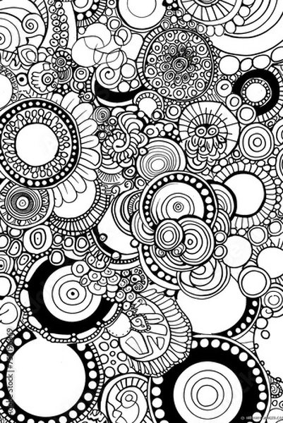 Obraz Black and white design featuring circular patterns and hidden elements for a visually engaging piece