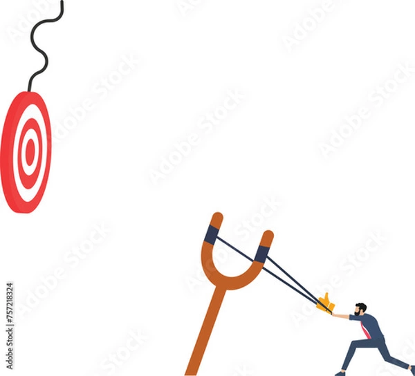 Obraz Businessman aiming like icon with a slingshot to target-Social media marketing concept

