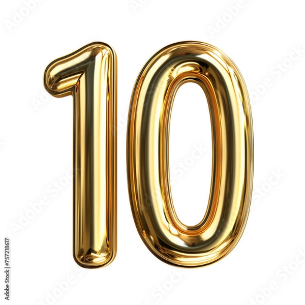 Fototapeta Gold number 10 on a transparent background 3d