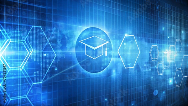 Fototapeta Digital Education World Map with Abstract Code Background