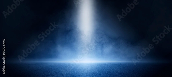 Obraz Dark scene road street asphalt blue background, fog in darkness, smoke and mist, neon light, spotlights, night view, Abstract defocused Halloween backdrop, stage shows, floor and studio room