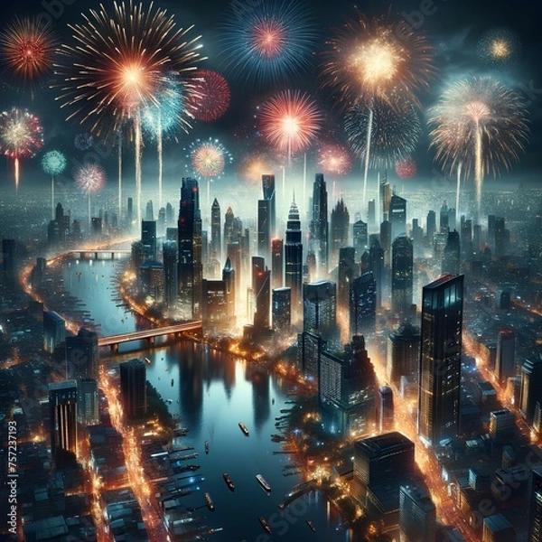 Fototapeta 도시와 폭죽