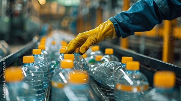 Obraz Plastic recycling collection centre. Recycling plastic bottles. Generative AI