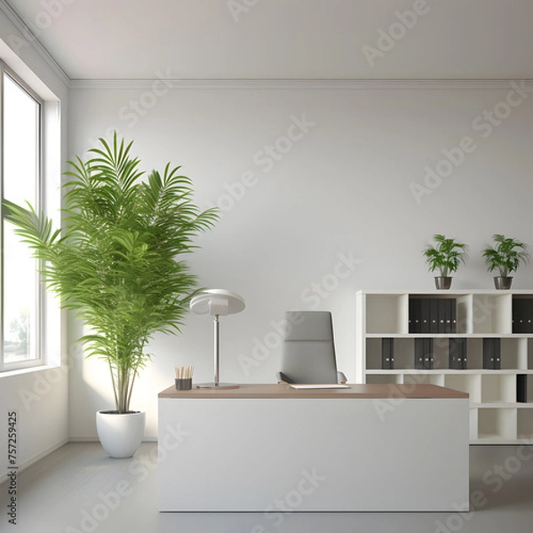 Fototapeta Clean Modern Office Empty with Indoor Plant Generative AI
