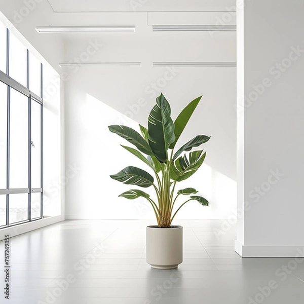 Fototapeta Clean Modern Office Empty with Indoor Plant Generative AI
