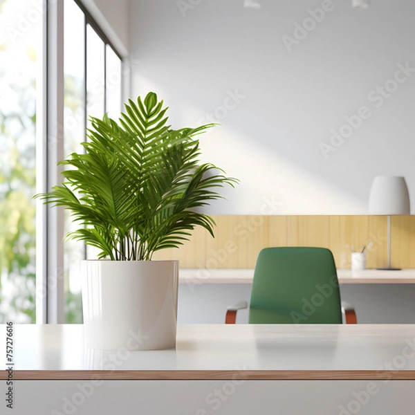 Fototapeta Clean Modern Office Empty with Indoor Plant Generative AI
