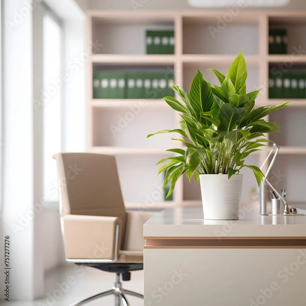 Fototapeta Clean Modern Office Empty with Indoor Plant Generative AI
