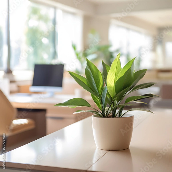 Fototapeta Clean Modern Office Empty with Indoor Plant Generative AI
