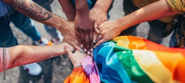 Obraz Unity in Diversity: Hands Together with Pride Flag
