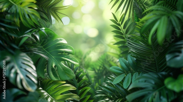 Obraz Freshness Defined: Green Tropical Leaves on White Backdrop
