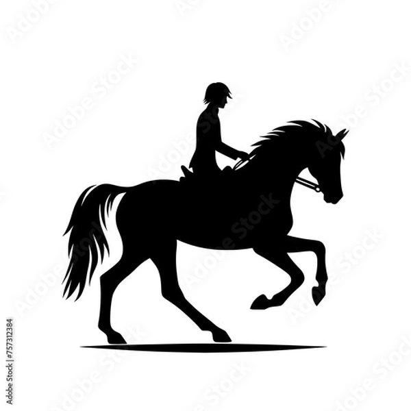 Fototapeta Black silhouette of a rider isolated on transparent background – Vector illustration of a person riding a horse