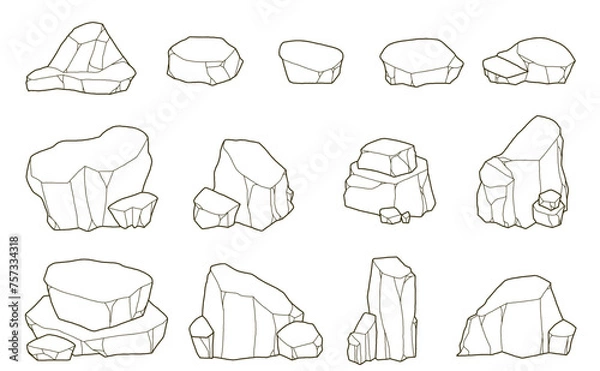 Obraz 岩の線画・手描きイラストセット