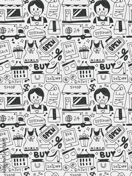 Fototapeta Shopping elements doodles hand drawn line icon, eps10