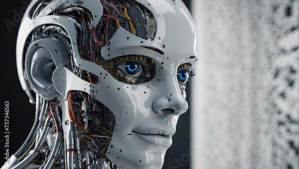 Fototapeta Robot, artificial intelligence in the form of a human robot. Generative AI. Artificial intelligence.